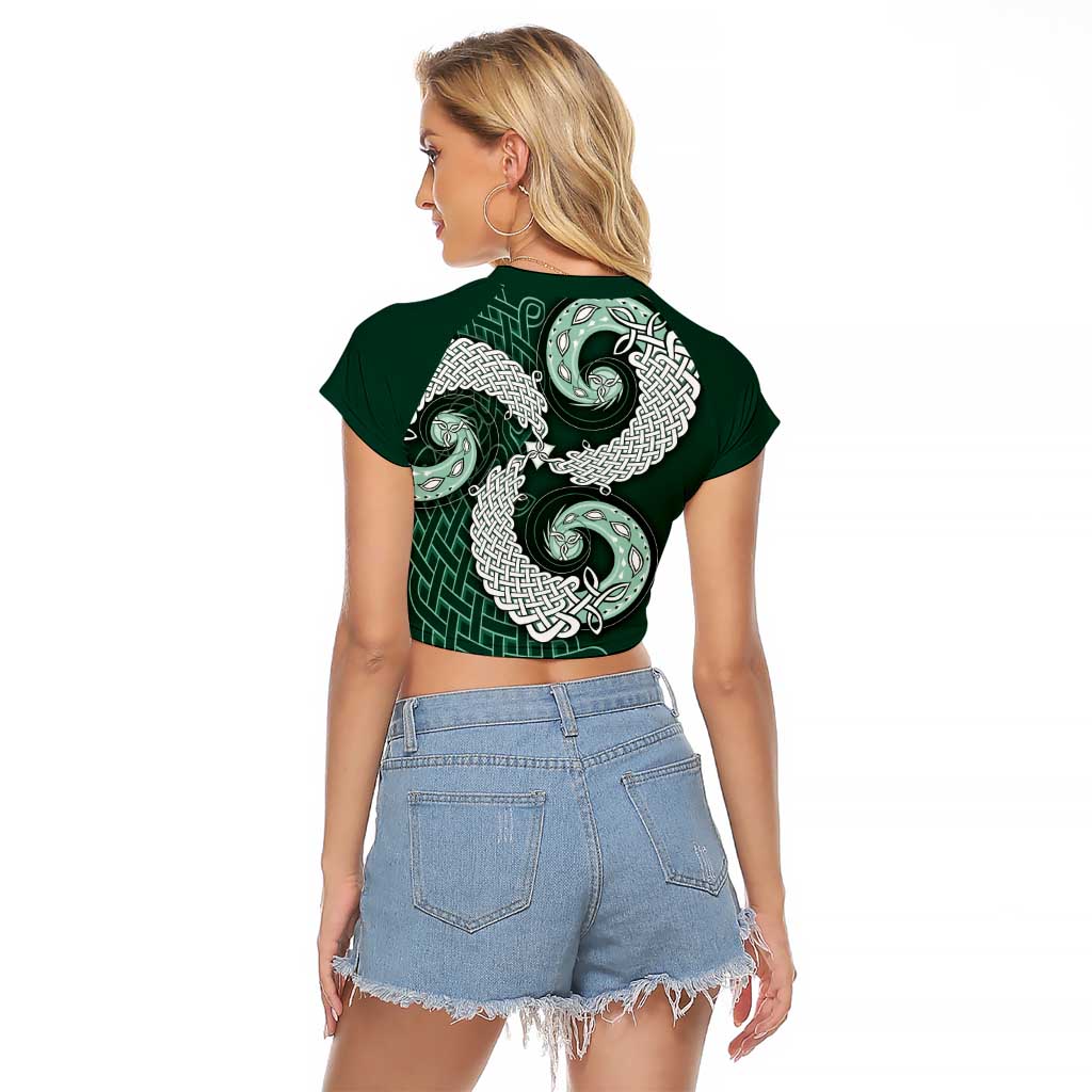Six Celtic Countries Heritage Raglan Cropped T Shirt Green Celtic Knot Triskelion - Wonder Print Shop