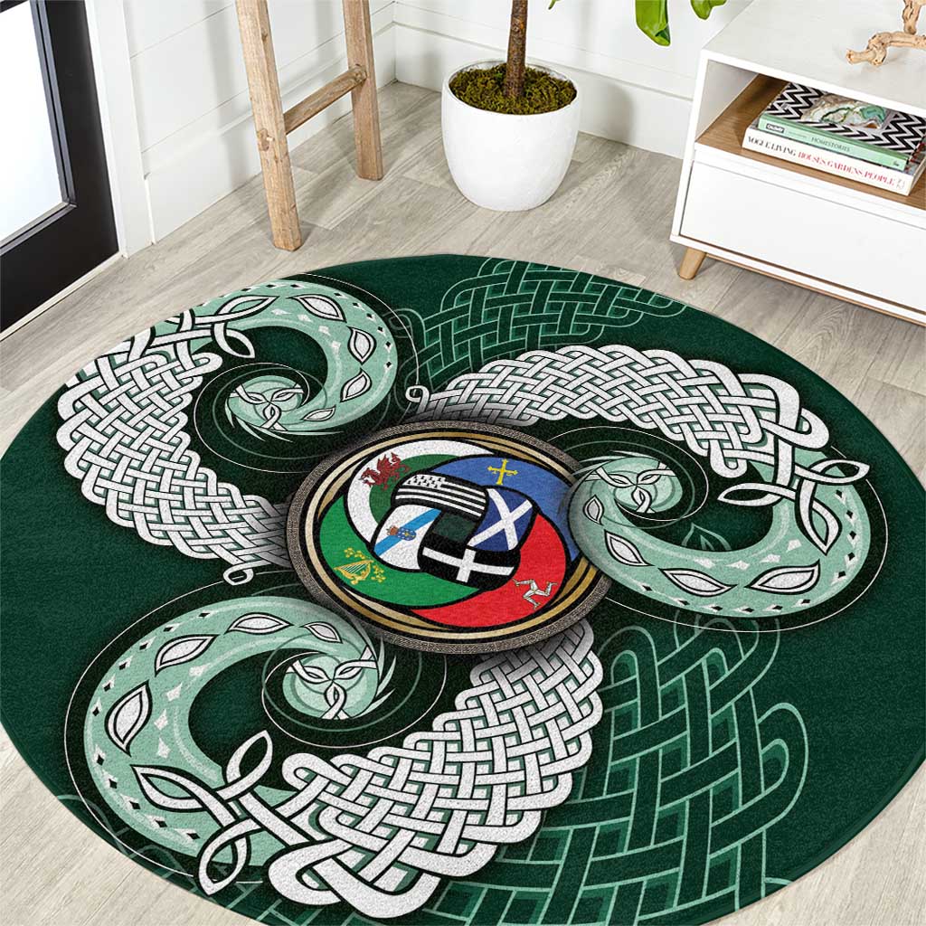 Six Celtic Countries Heritage Round Carpet Green Celtic Knot Triskelion - Wonder Print Shop