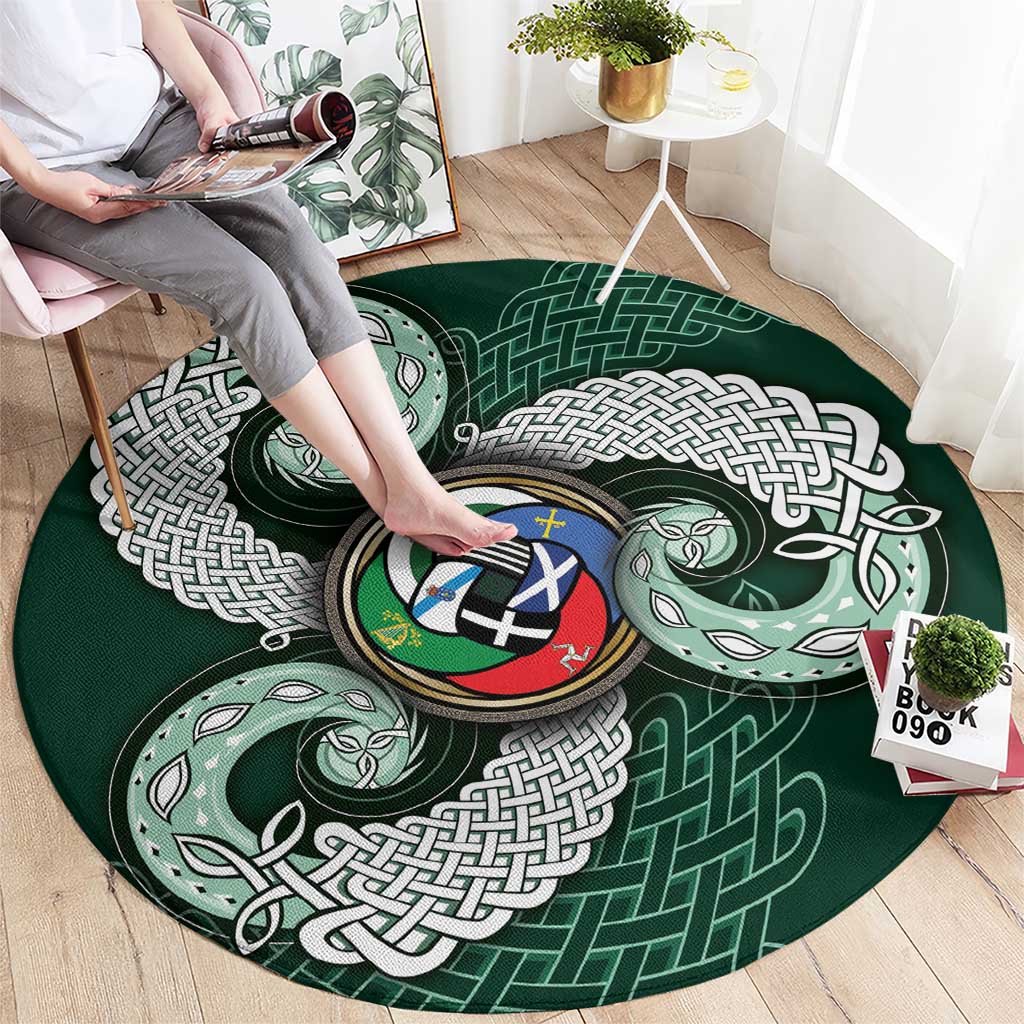 Six Celtic Countries Heritage Round Carpet Green Celtic Knot Triskelion - Wonder Print Shop