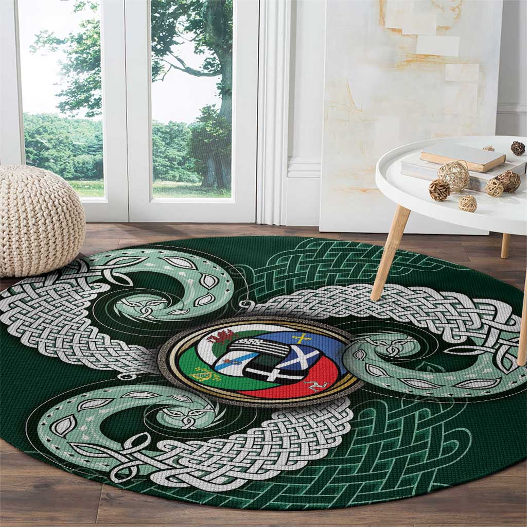 Six Celtic Countries Heritage Round Carpet Green Celtic Knot Triskelion - Wonder Print Shop