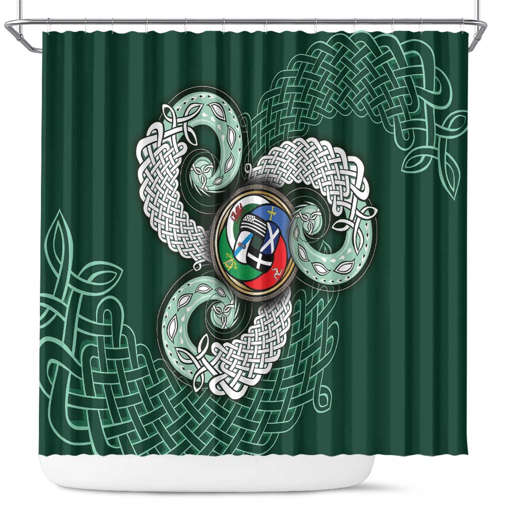 Six Celtic Countries Heritage Shower Curtain Green Celtic Knot Triskelion - Wonder Print Shop