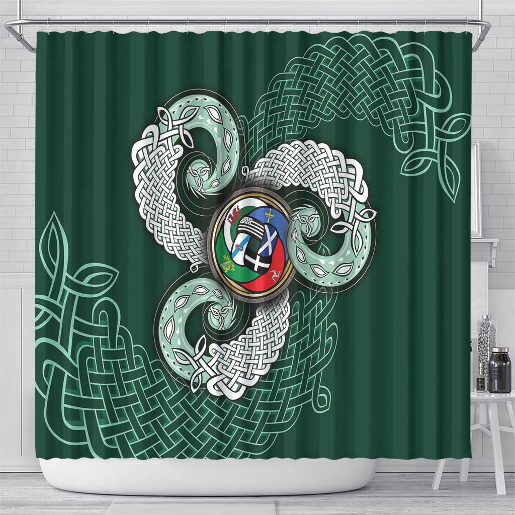 Six Celtic Countries Heritage Shower Curtain Green Celtic Knot Triskelion - Wonder Print Shop
