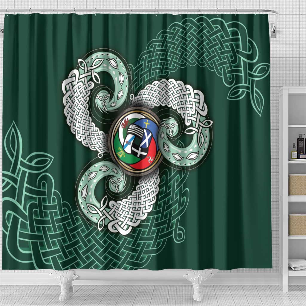 Six Celtic Countries Heritage Shower Curtain Green Celtic Knot Triskelion - Wonder Print Shop
