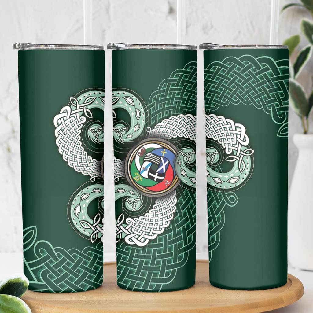 Six Celtic Countries Heritage Skinny Tumbler Green Celtic Knot Triskelion - Wonder Print Shop