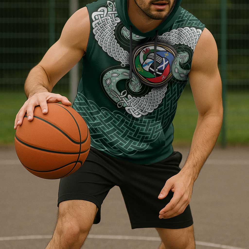 Six Celtic Countries Heritage Sleeveless Hoodie Green Celtic Knot Triskelion - Wonder Print Shop