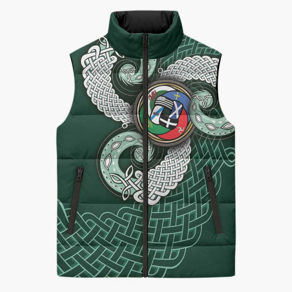 Six Celtic Countries Heritage Sleeveless Puffer Jacket Green Celtic Knot Triskelion - Wonder Print Shop