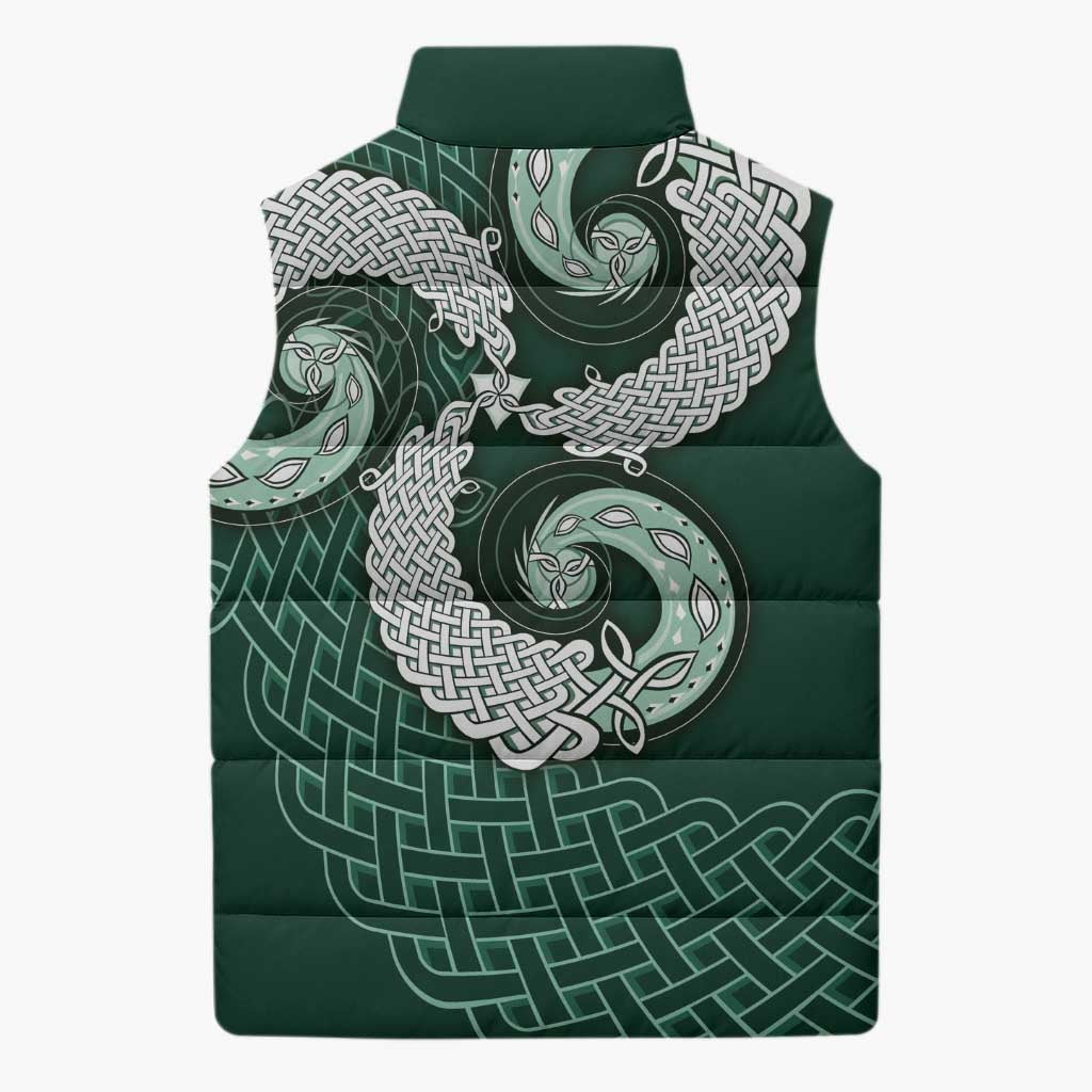 Six Celtic Countries Heritage Sleeveless Puffer Jacket Green Celtic Knot Triskelion - Wonder Print Shop