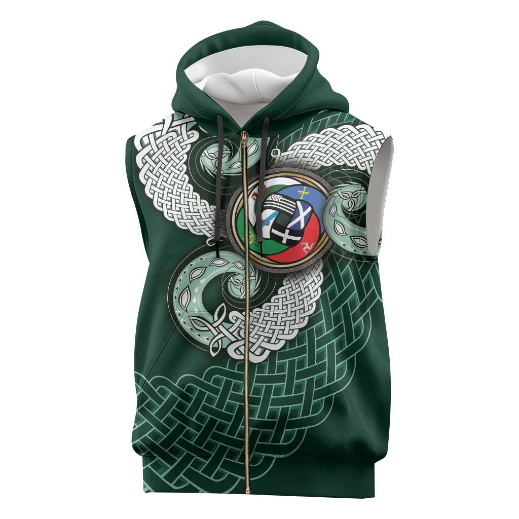 Six Celtic Countries Heritage Sleeveless Zip Hoodie Green Celtic Knot Triskelion - Wonder Print Shop