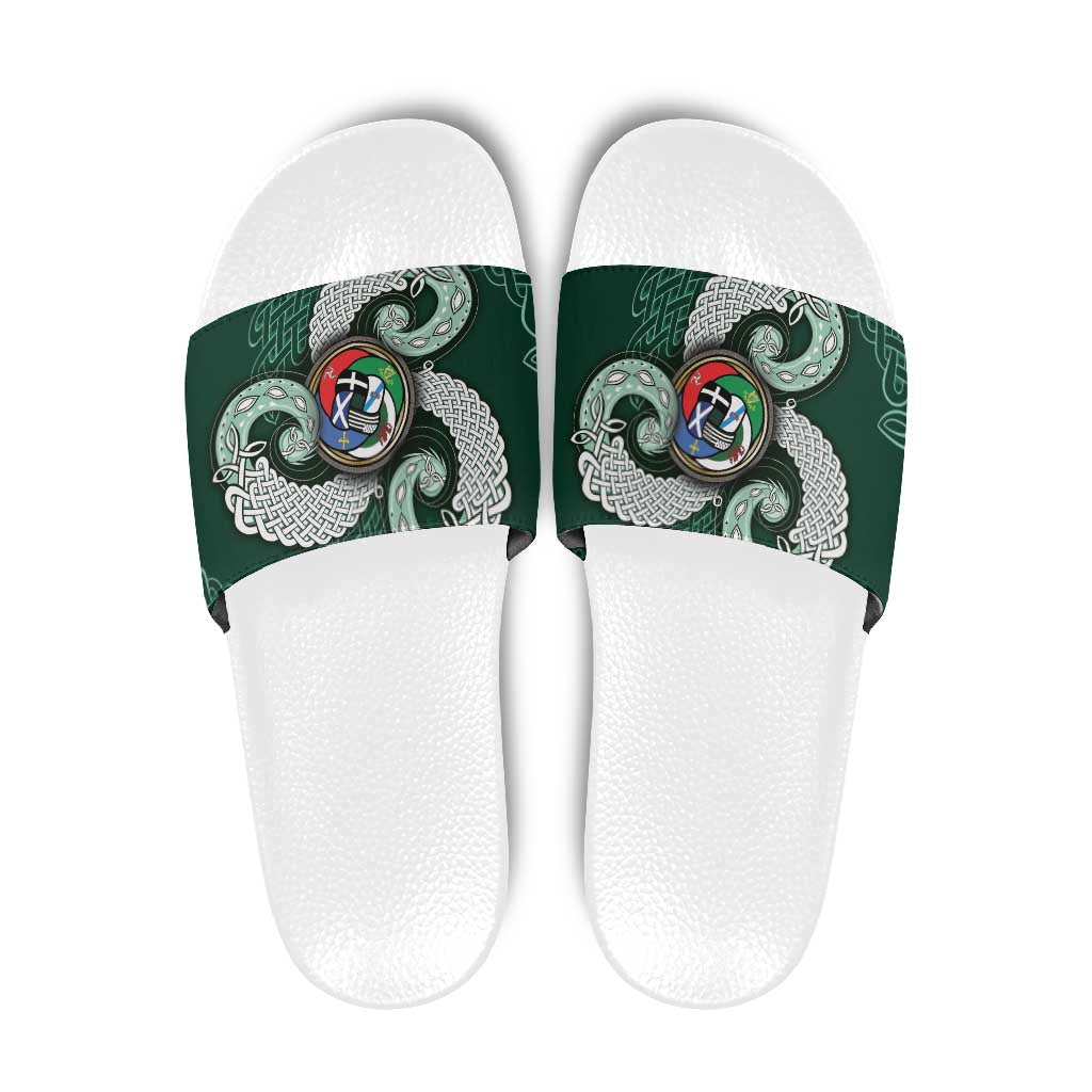 Six Celtic Countries Heritage Slide Sandals Green Celtic Knot Triskelion - Wonder Print Shop