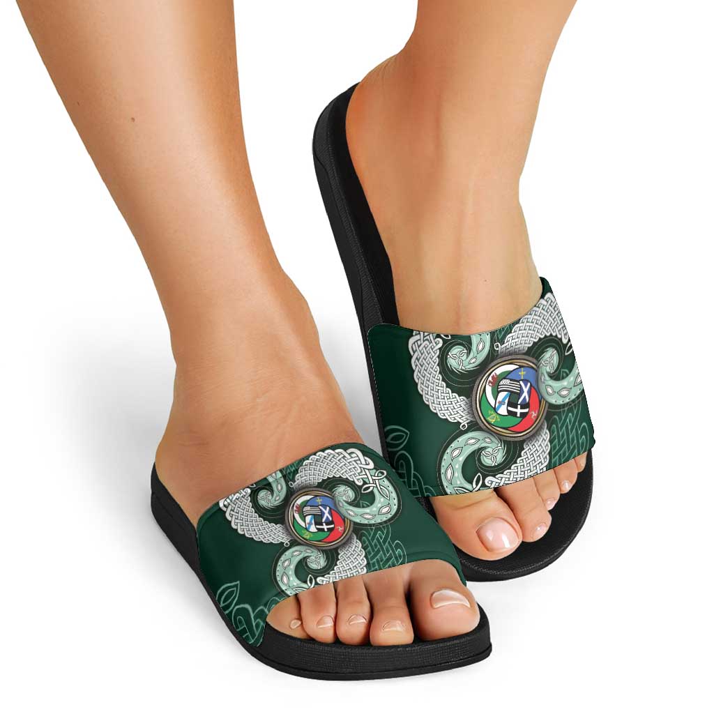 Six Celtic Countries Heritage Slide Sandals Green Celtic Knot Triskelion - Wonder Print Shop