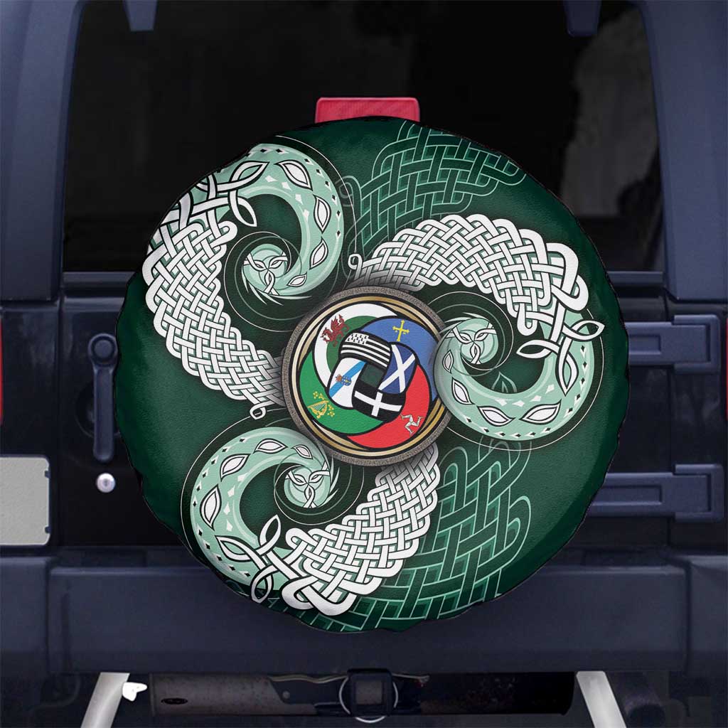 Six Celtic Countries Heritage Spare Tire Cover Green Celtic Knot Triskelion - Wonder Print Shop