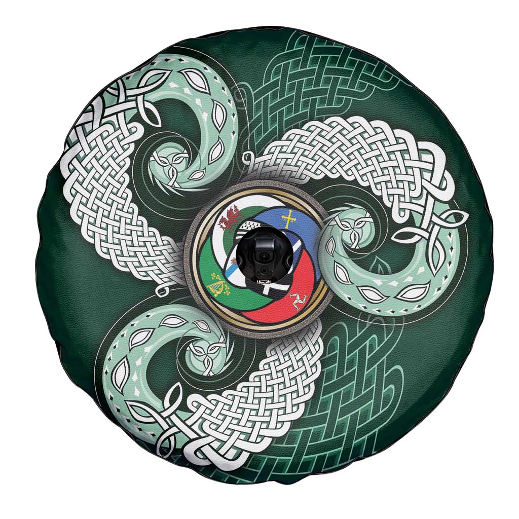 Six Celtic Countries Heritage Spare Tire Cover Green Celtic Knot Triskelion - Wonder Print Shop