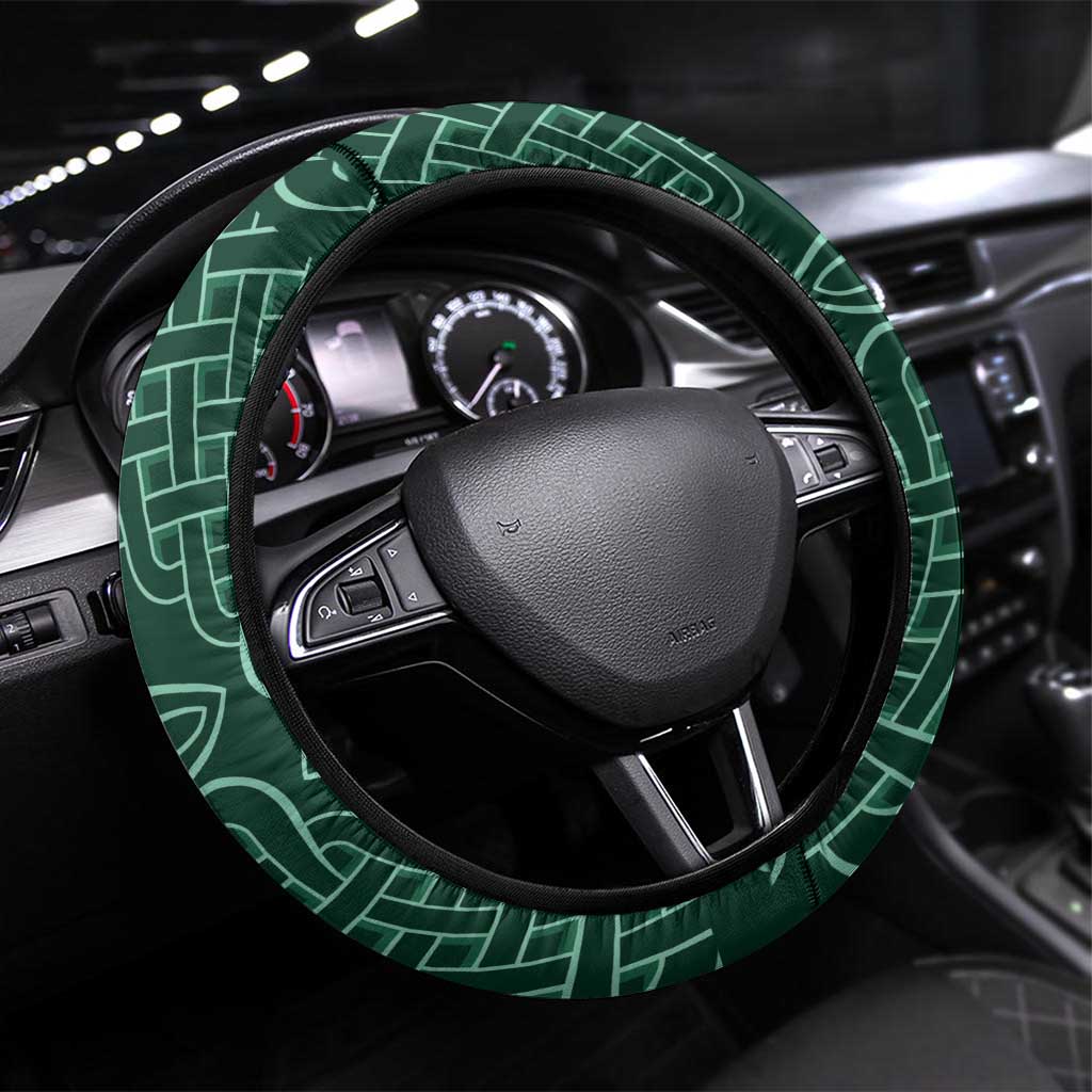 Six Celtic Countries Heritage Steering Wheel Cover Green Celtic Knot Triskelion - Wonder Print Shop