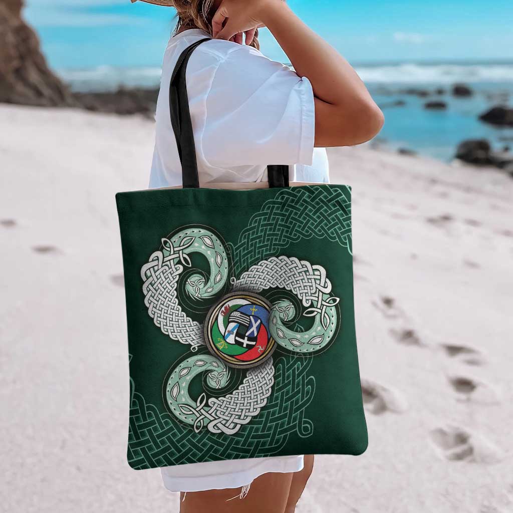Six Celtic Countries Heritage Tote Bag Green Celtic Knot Triskelion - Wonder Print Shop
