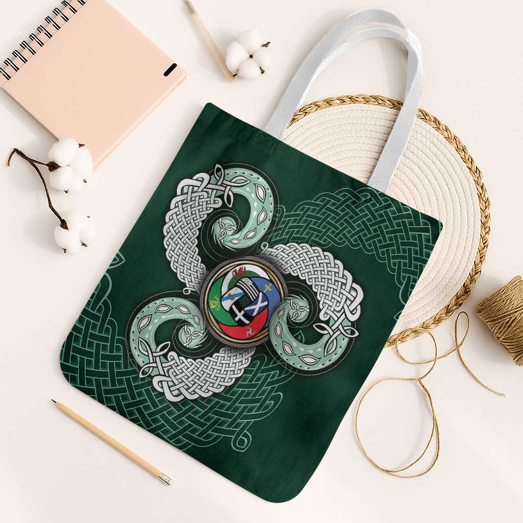 Six Celtic Countries Heritage Tote Bag Green Celtic Knot Triskelion - Wonder Print Shop