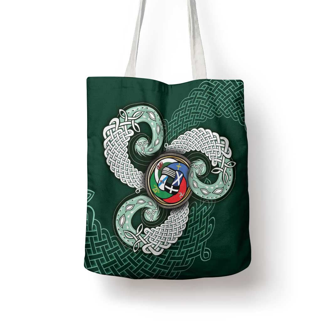 Six Celtic Countries Heritage Tote Bag Green Celtic Knot Triskelion - Wonder Print Shop