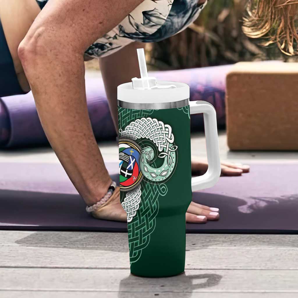 Six Celtic Countries Heritage Tumbler With Handle Green Celtic Knot Triskelion - Wonder Print Shop