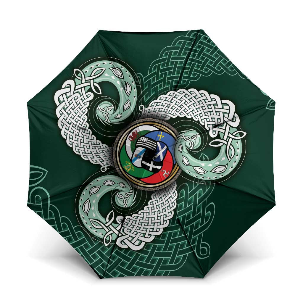 Six Celtic Countries Heritage Umbrella Green Celtic Knot Triskelion - Wonder Print Shop