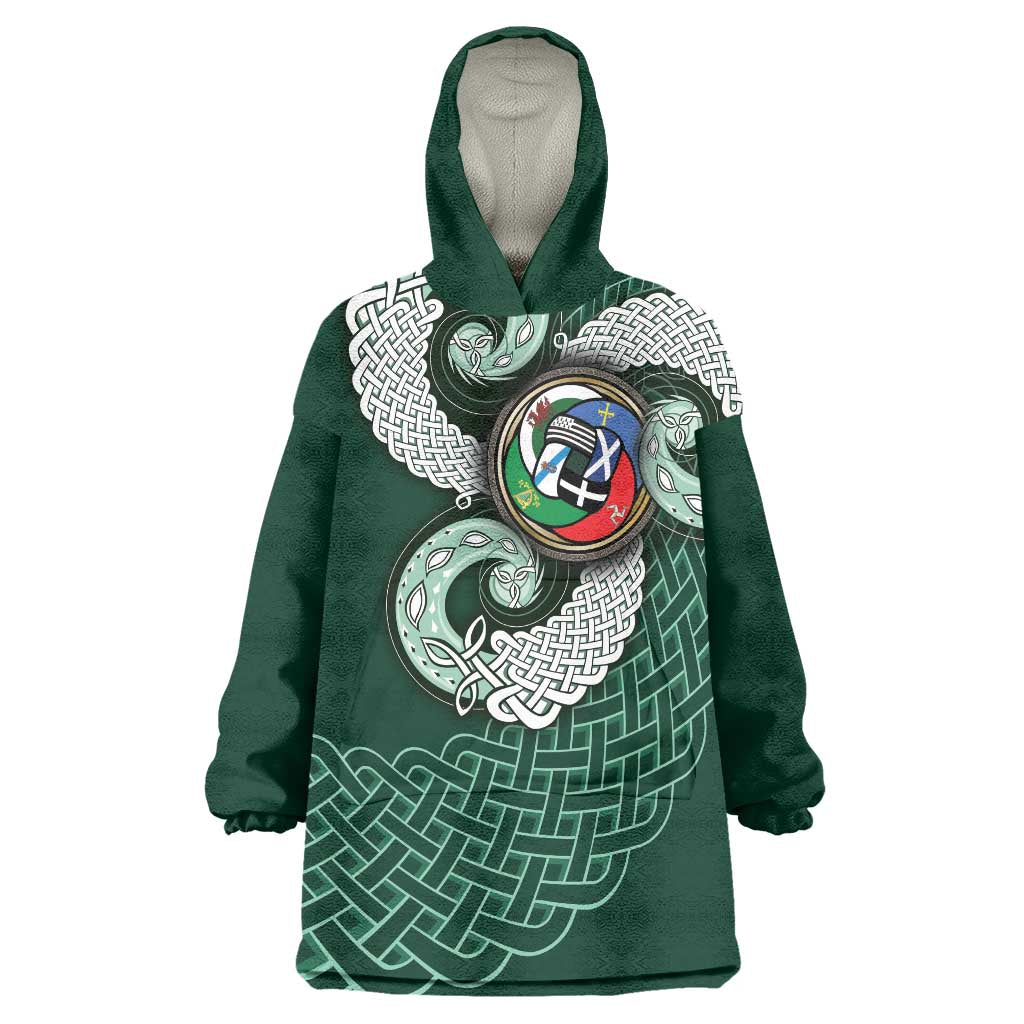 Six Celtic Countries Heritage Wearable Blanket Hoodie Green Celtic Knot Triskelion - Wonder Print Shop