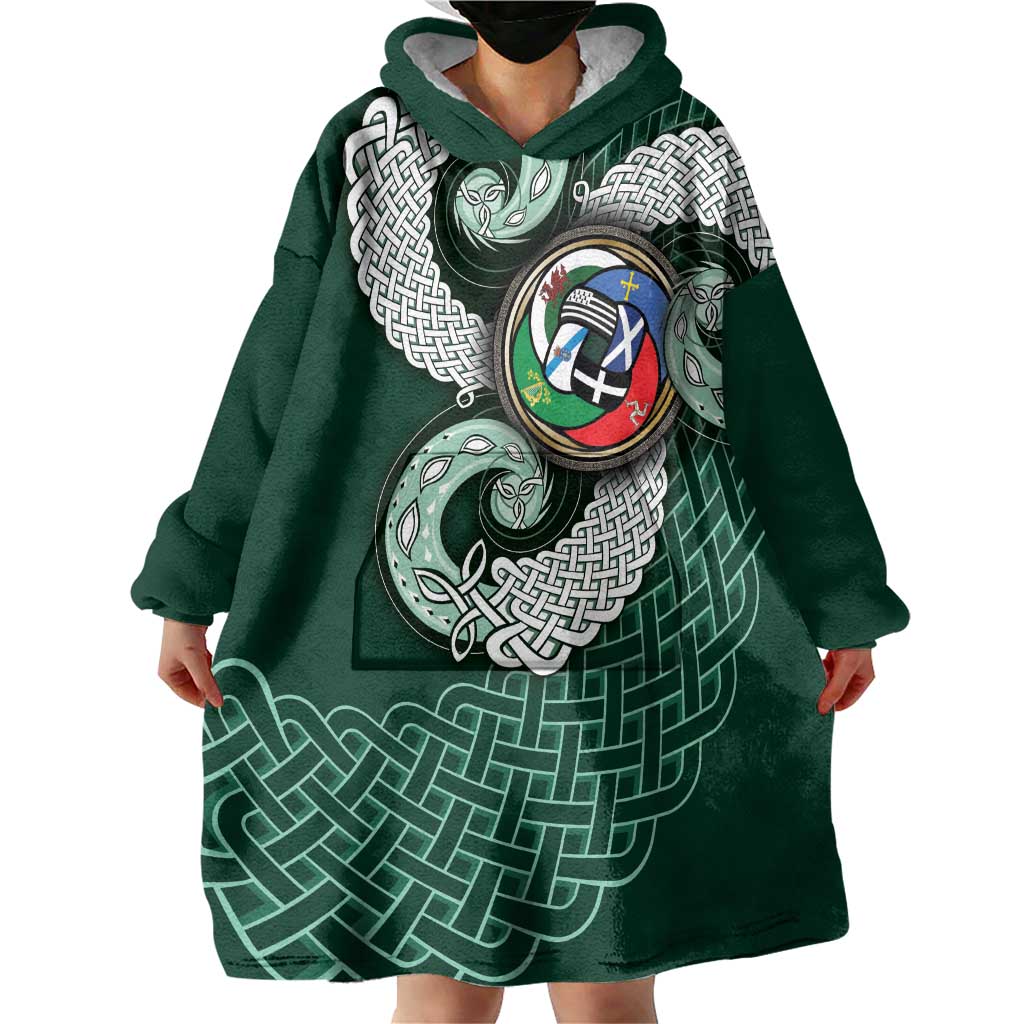 Six Celtic Countries Heritage Wearable Blanket Hoodie Green Celtic Knot Triskelion - Wonder Print Shop