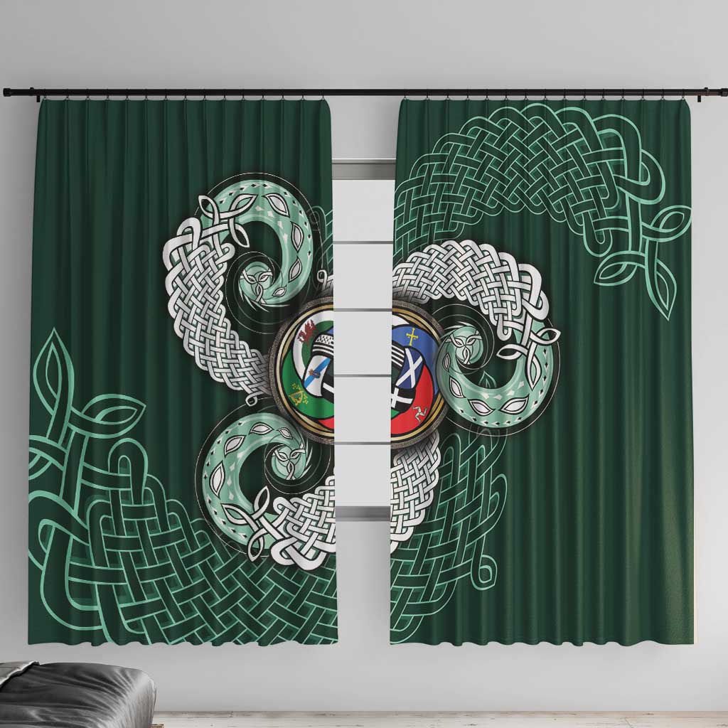 Six Celtic Countries Heritage Window Curtain Green Celtic Knot Triskelion - Wonder Print Shop