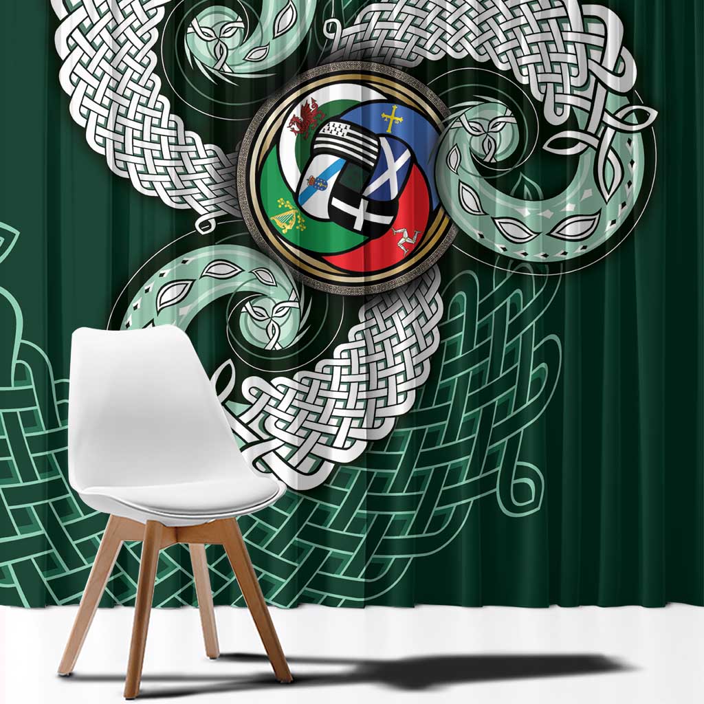 Six Celtic Countries Heritage Window Curtain Green Celtic Knot Triskelion - Wonder Print Shop