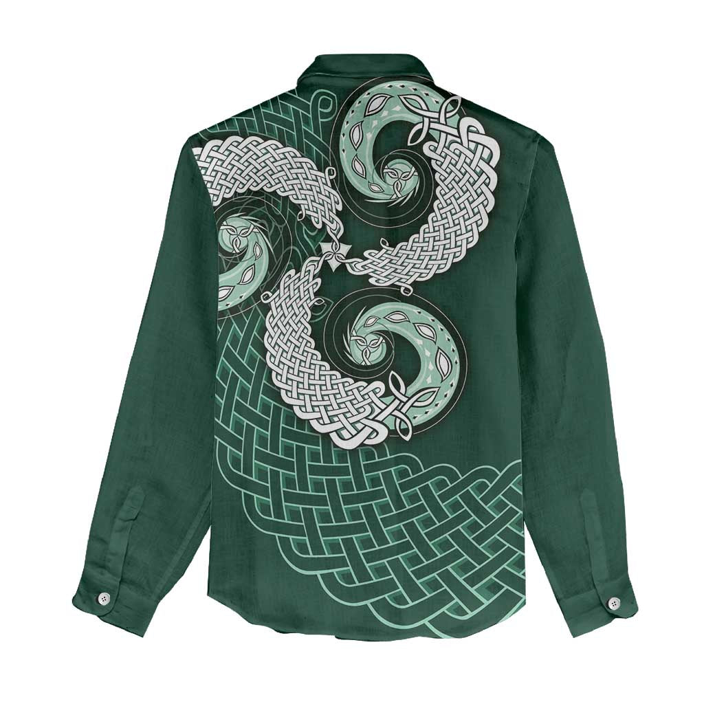 Six Celtic Countries Heritage Women Casual Shirt Green Celtic Knot Triskelion - Wonder Print Shop