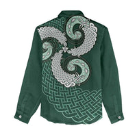 Six Celtic Countries Heritage Women Casual Shirt Green Celtic Knot Triskelion - Wonder Print Shop