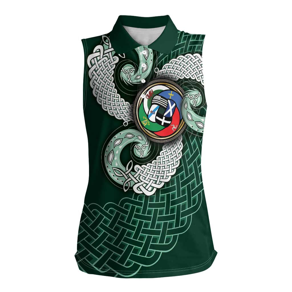 Six Celtic Countries Heritage Women Sleeveless Polo Shirt Green Celtic Knot Triskelion - Wonder Print Shop