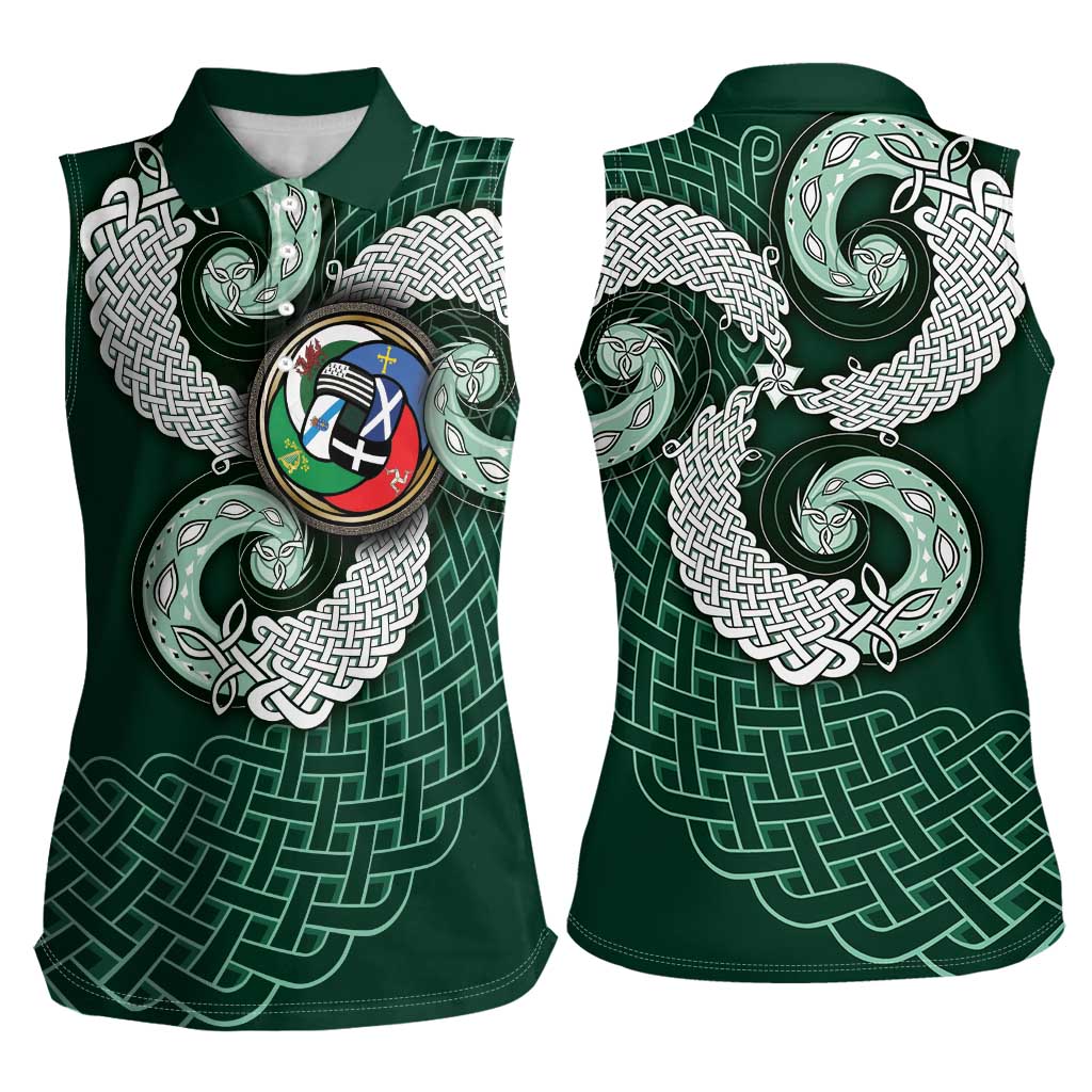 Six Celtic Countries Heritage Women Sleeveless Polo Shirt Green Celtic Knot Triskelion - Wonder Print Shop