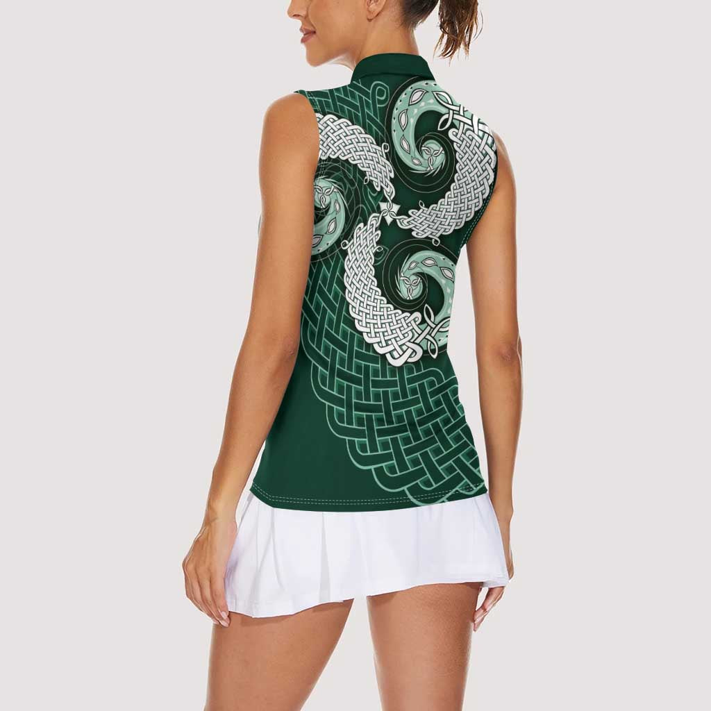 Six Celtic Countries Heritage Women Sleeveless Polo Shirt Green Celtic Knot Triskelion - Wonder Print Shop