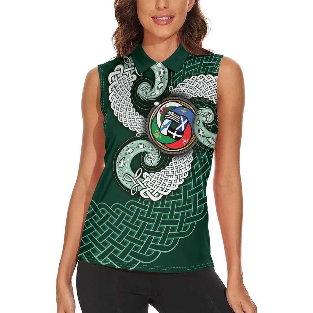 Six Celtic Countries Heritage Women Sleeveless Polo Shirt Green Celtic Knot Triskelion - Wonder Print Shop
