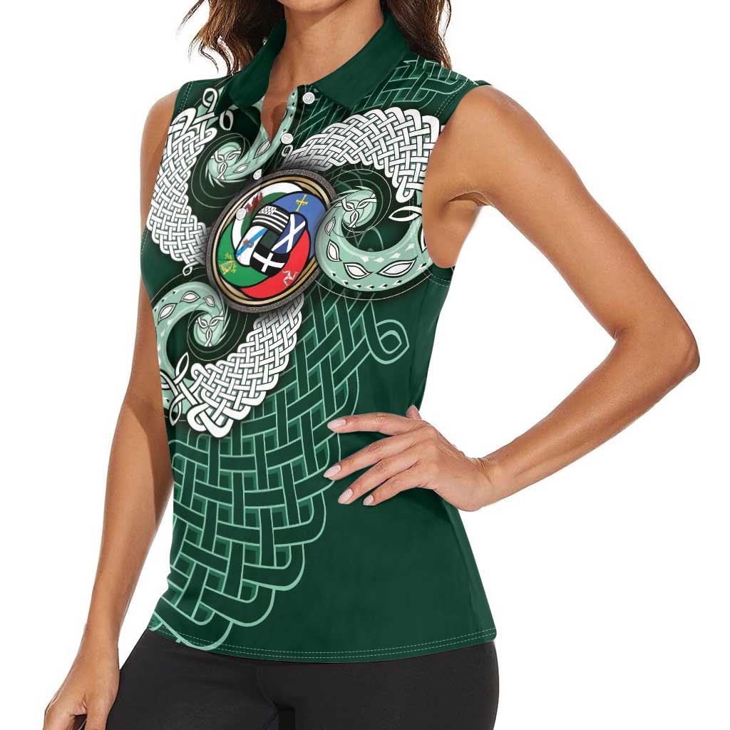 Six Celtic Countries Heritage Women Sleeveless Polo Shirt Green Celtic Knot Triskelion - Wonder Print Shop