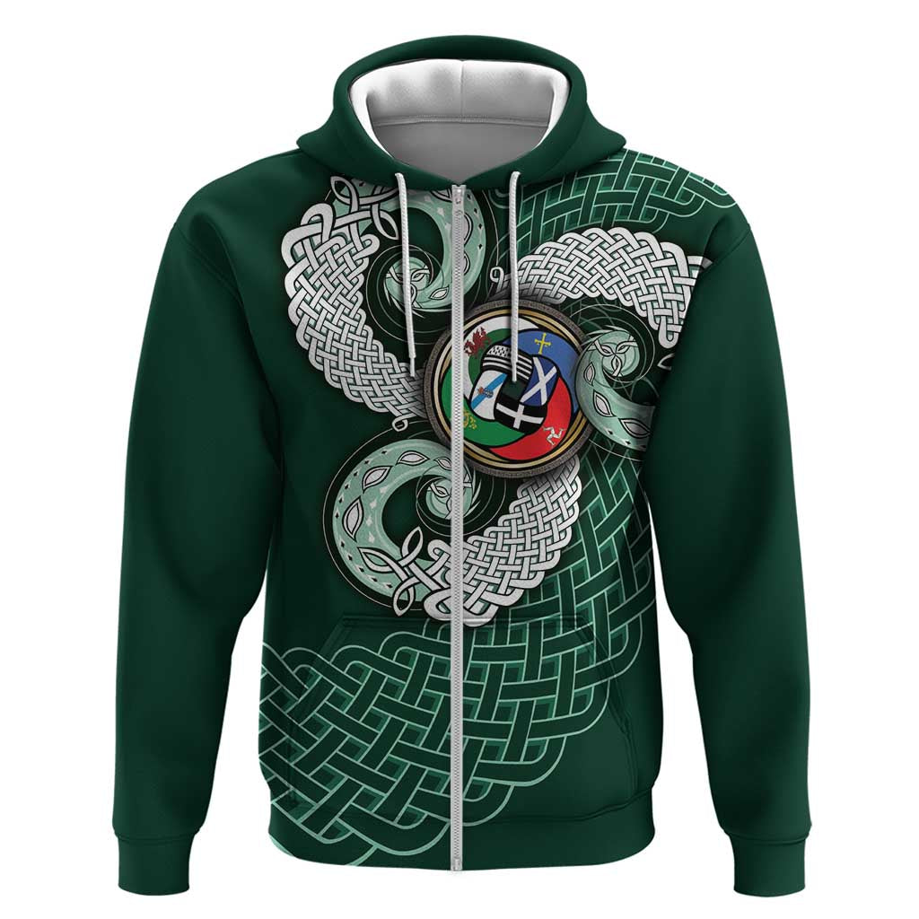 Six Celtic Countries Heritage Zip Hoodie Green Celtic Knot Triskelion - Wonder Print Shop