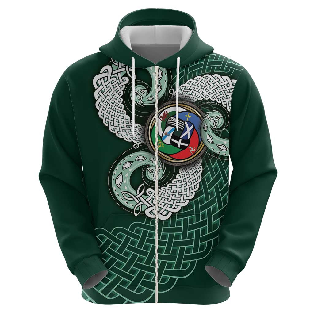 Six Celtic Countries Heritage Zip Hoodie Green Celtic Knot Triskelion - Wonder Print Shop