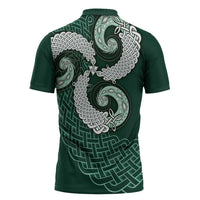 Six Celtic Countries Heritage Zipper Polo Shirt Green Celtic Knot Triskelion - Wonder Print Shop