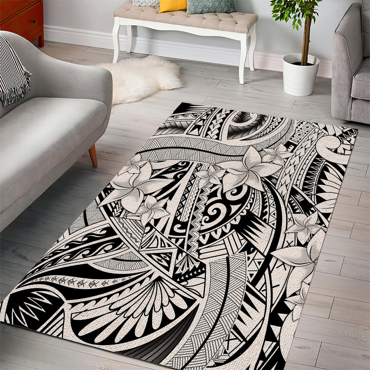 Polynesia Area Rug Tribal Polynesian Spirit With Beige Pacific Flowers LT9 - Wonder Print Shop