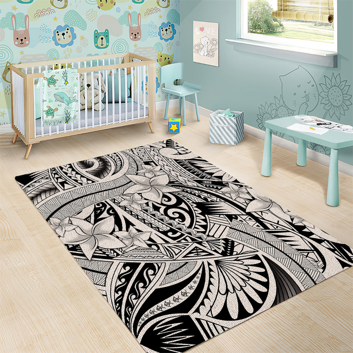 Polynesia Area Rug Tribal Polynesian Spirit With Beige Pacific Flowers LT9 - Wonder Print Shop
