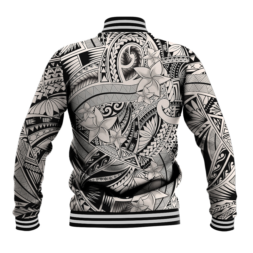 Polynesia Baseball Jacket Tribal Polynesian Spirit With Beige Pacific Flowers LT9 - Wonder Print Shop
