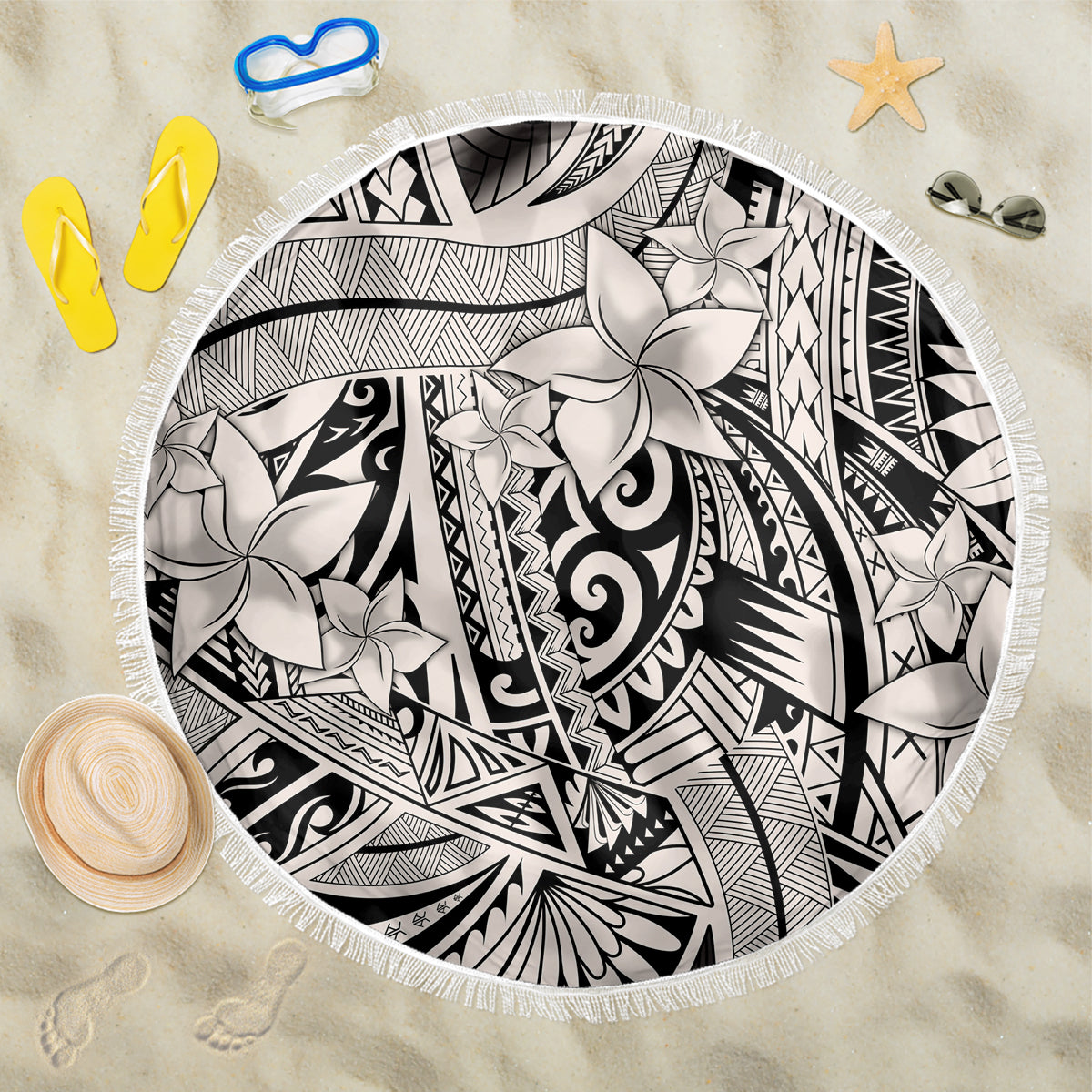 Polynesia Beach Blanket Tribal Polynesian Spirit With Beige Pacific Flowers LT9 - Wonder Print Shop