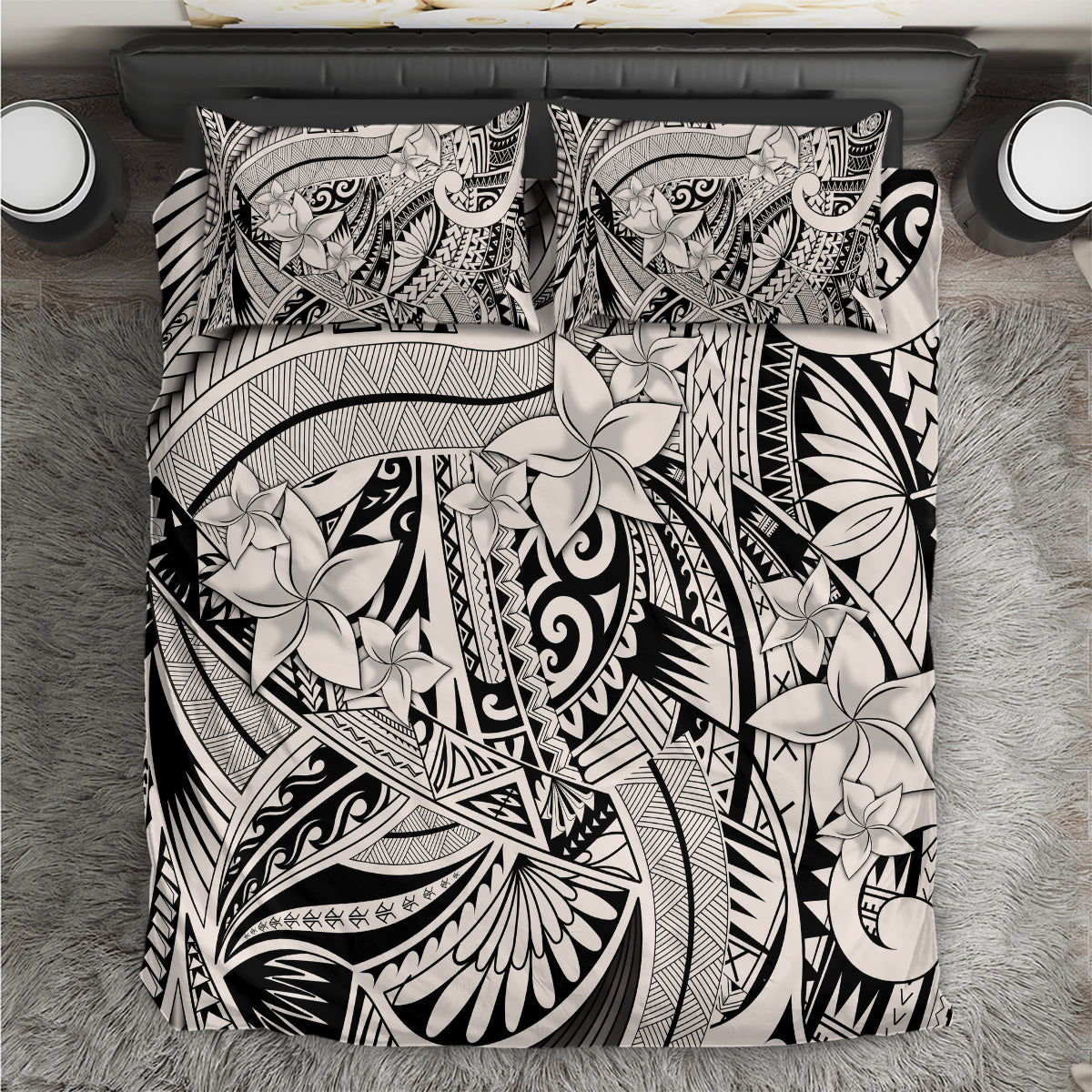 Polynesia Bedding Set Tribal Polynesian Spirit With Beige Pacific Flowers LT9 - Wonder Print Shop