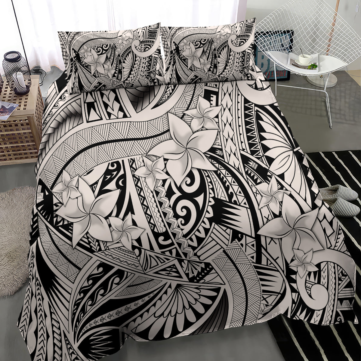 Polynesia Bedding Set Tribal Polynesian Spirit With Beige Pacific Flowers LT9 - Wonder Print Shop