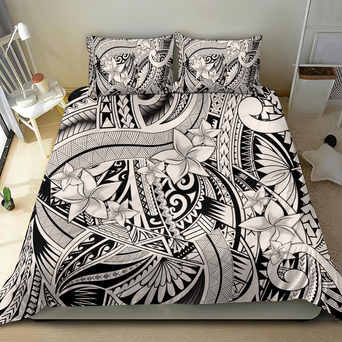 Polynesia Bedding Set Tribal Polynesian Spirit With Beige Pacific Flowers LT9 - Wonder Print Shop