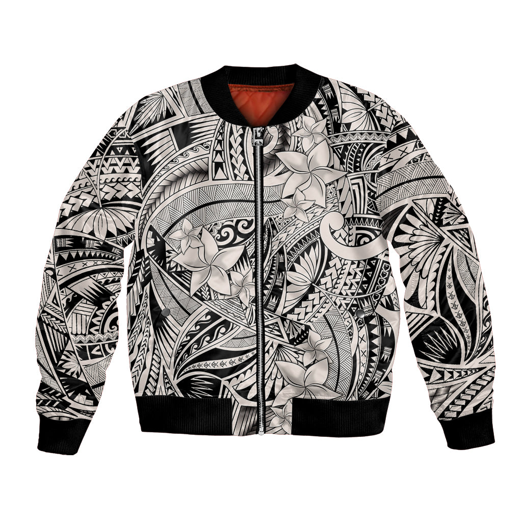 Polynesia Bomber Jacket Tribal Polynesian Spirit With Beige Pacific Flowers LT9 - Wonder Print Shop