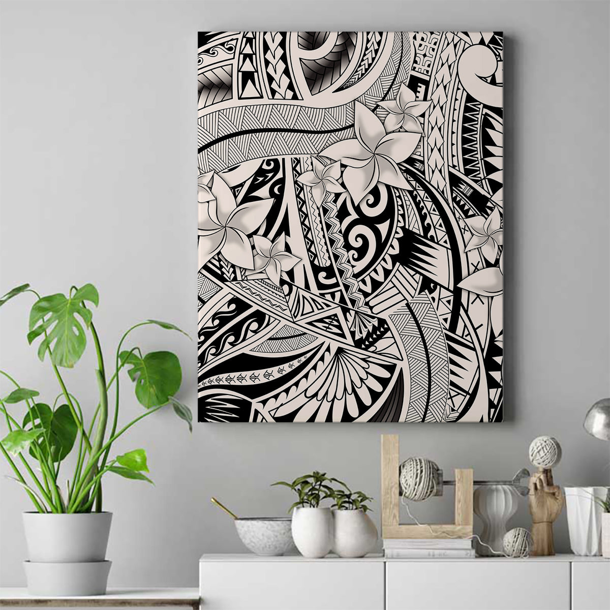 Polynesia Canvas Wall Art Tribal Polynesian Spirit With Beige Pacific Flowers LT9 - Wonder Print Shop