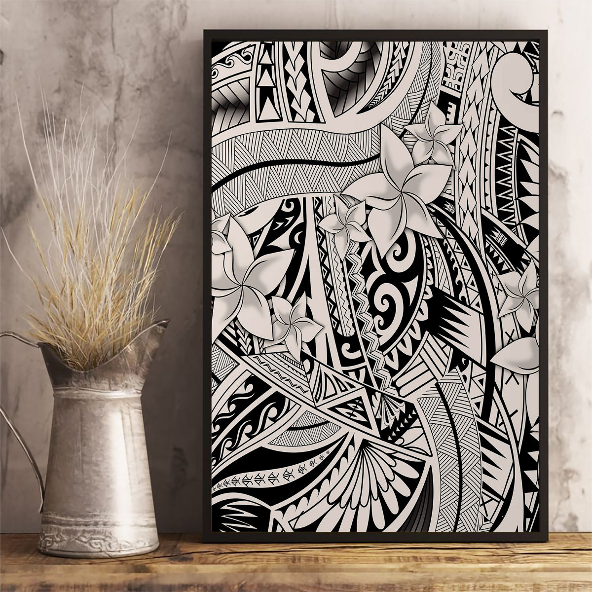 Polynesia Canvas Wall Art Tribal Polynesian Spirit With Beige Pacific Flowers LT9 - Wonder Print Shop