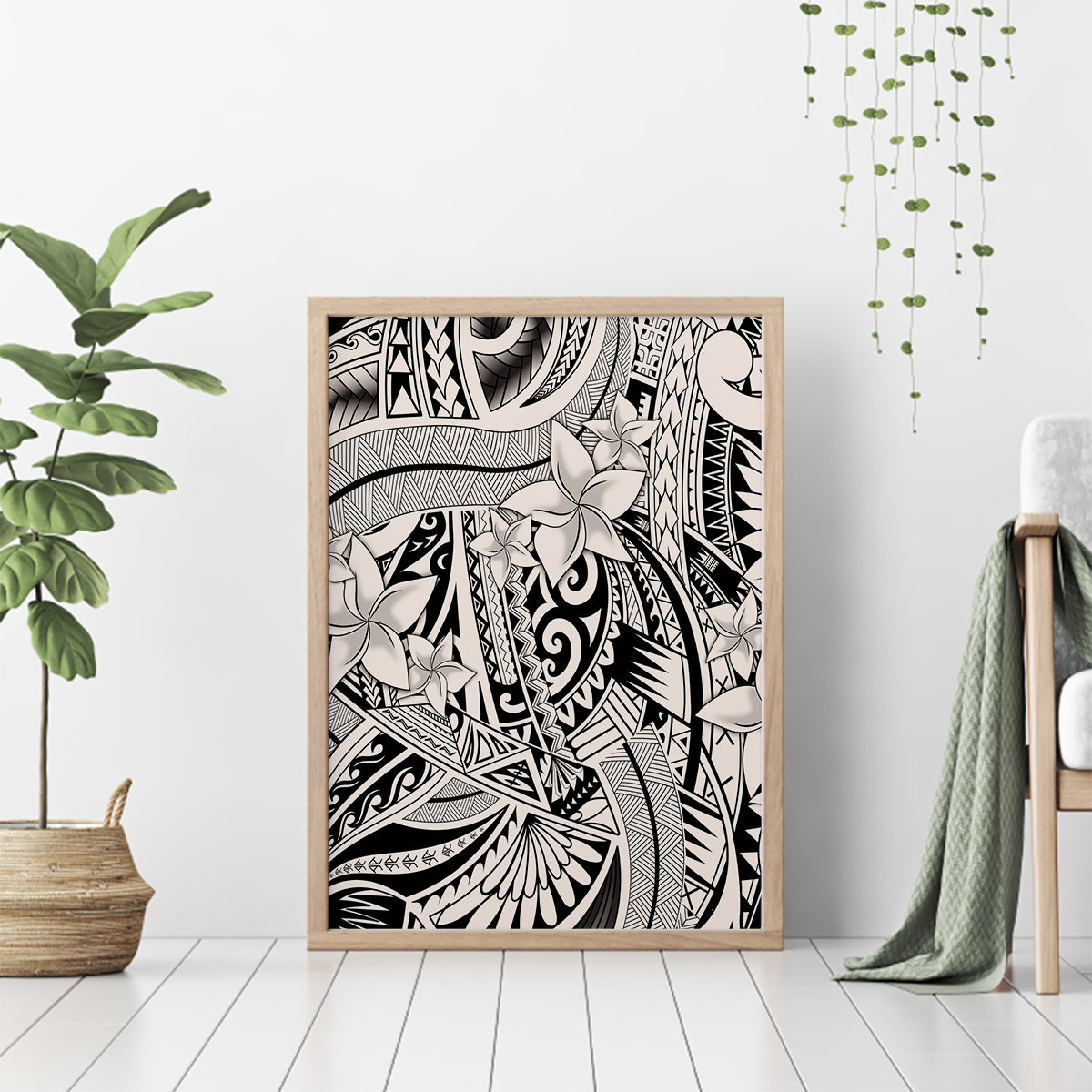 Polynesia Canvas Wall Art Tribal Polynesian Spirit With Beige Pacific Flowers LT9 - Wonder Print Shop