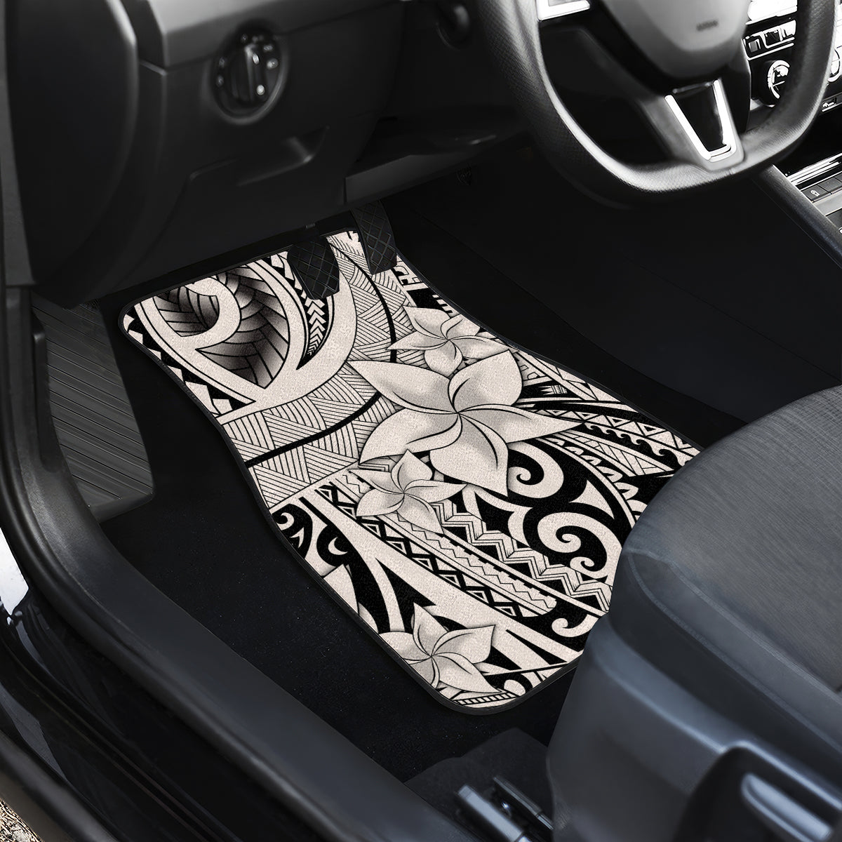 Polynesia Car Mats Tribal Polynesian Spirit With Beige Pacific Flowers LT9 - Wonder Print Shop