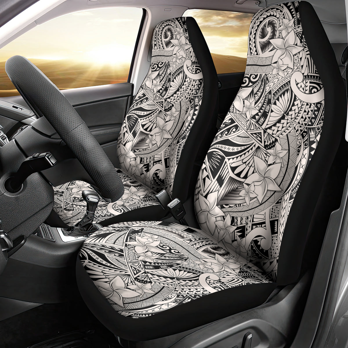 Polynesia Car Seat Cover Tribal Polynesian Spirit With Beige Pacific Flowers LT9 - Wonder Print Shop