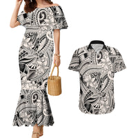 Polynesia Couples Matching Mermaid Dress and Hawaiian Shirt Tribal Polynesian Spirit With Beige Pacific Flowers LT9 - Wonder Print Shop